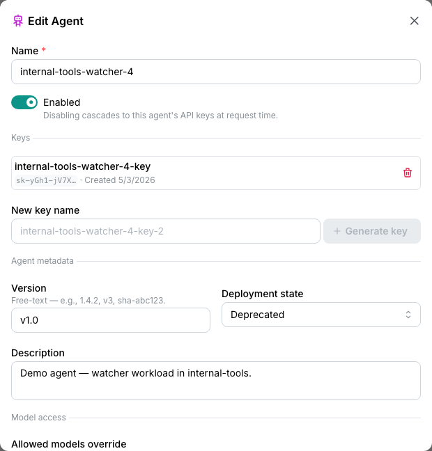 Agent edit modal