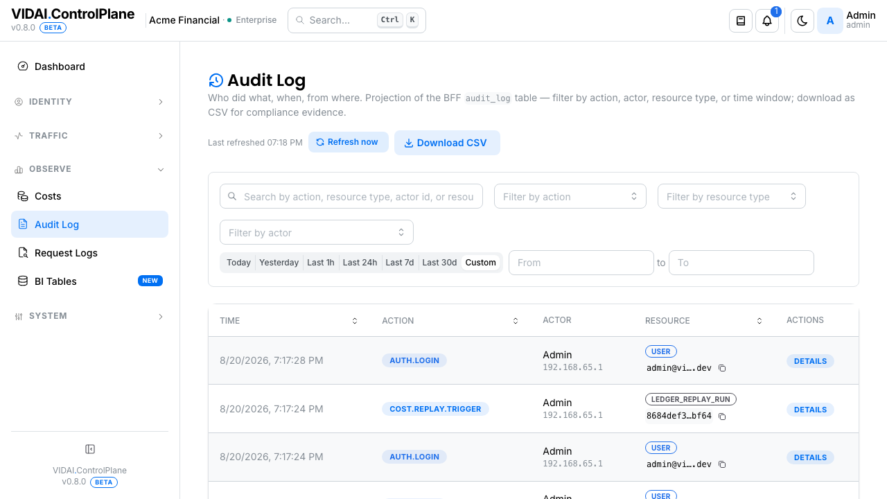 Audit log list