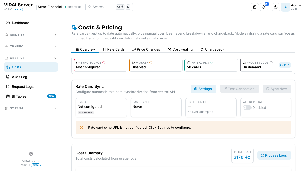 Costs page top-of-view