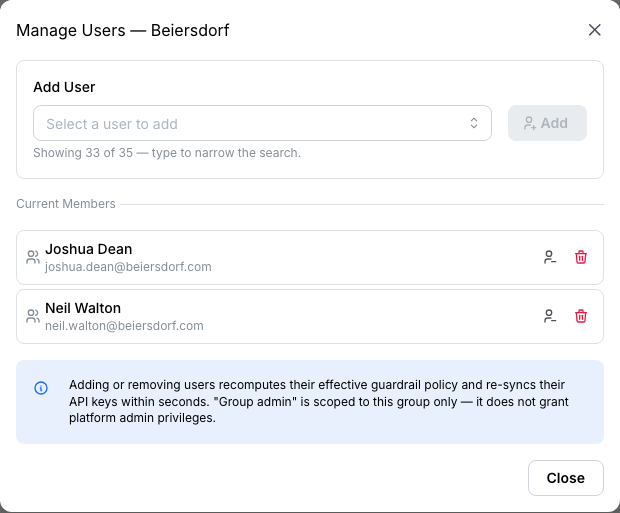 Manage users modal