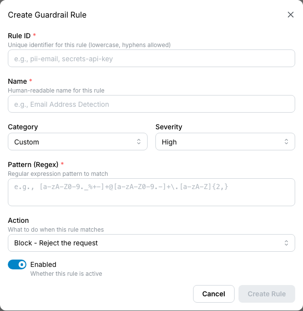 Add rule modal