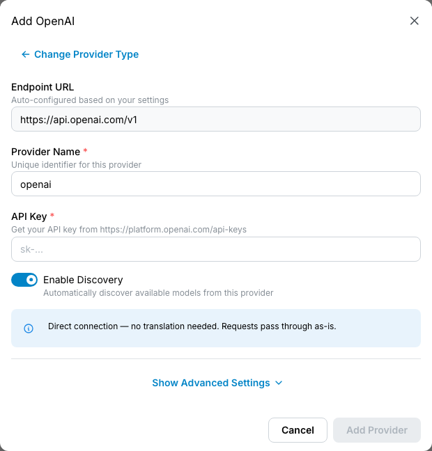 Add provider form, OpenAI