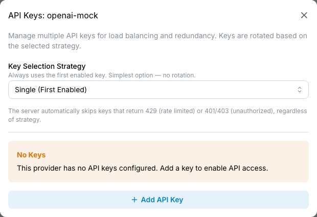 Manage keys modal
