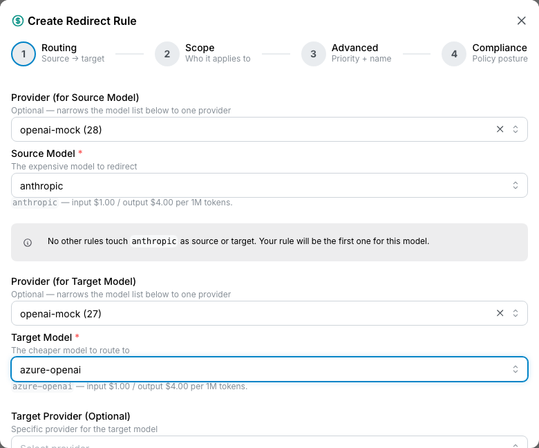 Create Redirect rule wizard