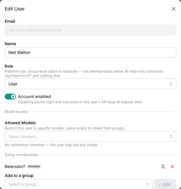 Edit user modal